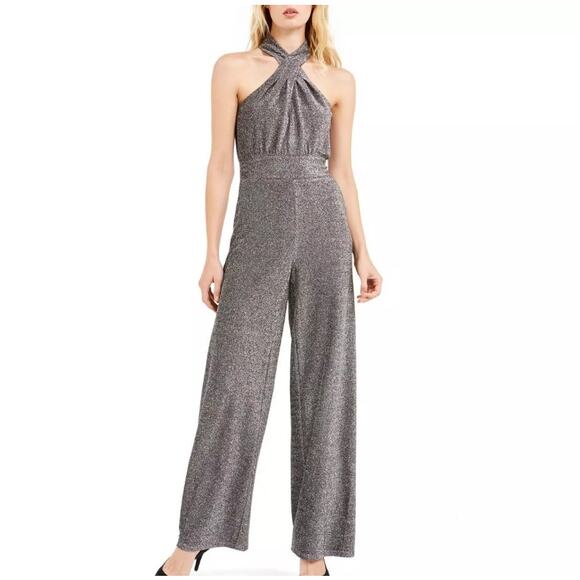 Michael Kors Pants - NWT Michael Kors Women’s‎ Halter Neck Lurex Twist Jumpsuit Size XL Silver Gray